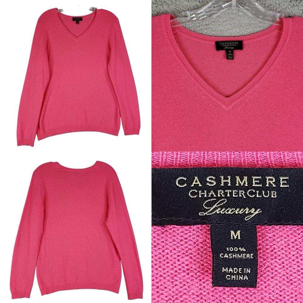 Charter Club Cashmere Luxury Sweater Women’s Size Medium M Solid Pink